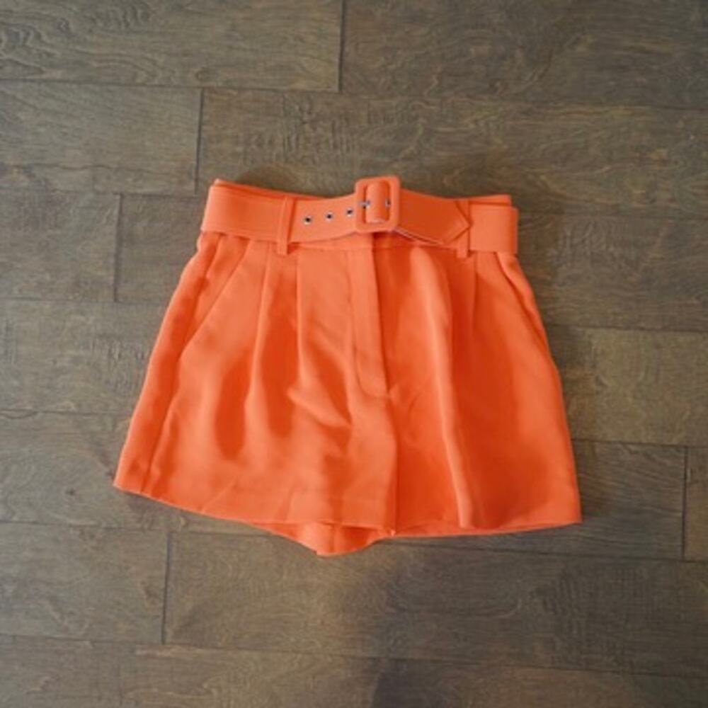 Gianni Bini Womens Shorts Size 2 Orange Belted Pleated High Waisted